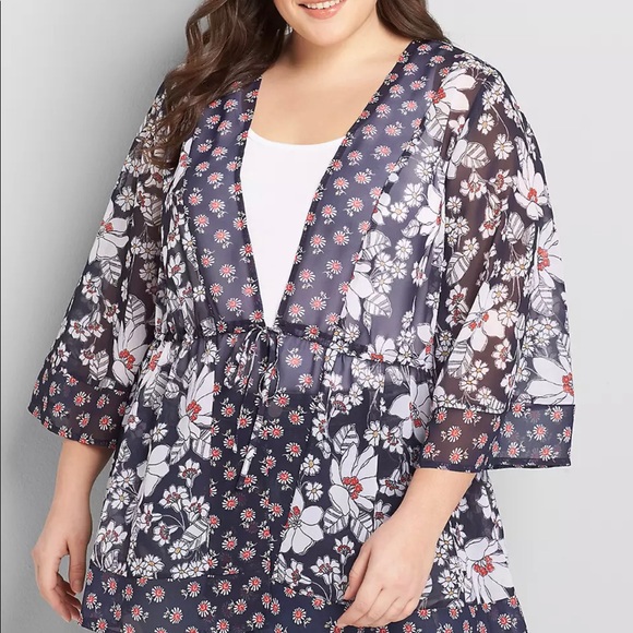 Lane Bryant Sweaters - Lane Bryant Printed Chiffon Tie-Waist Overpiece